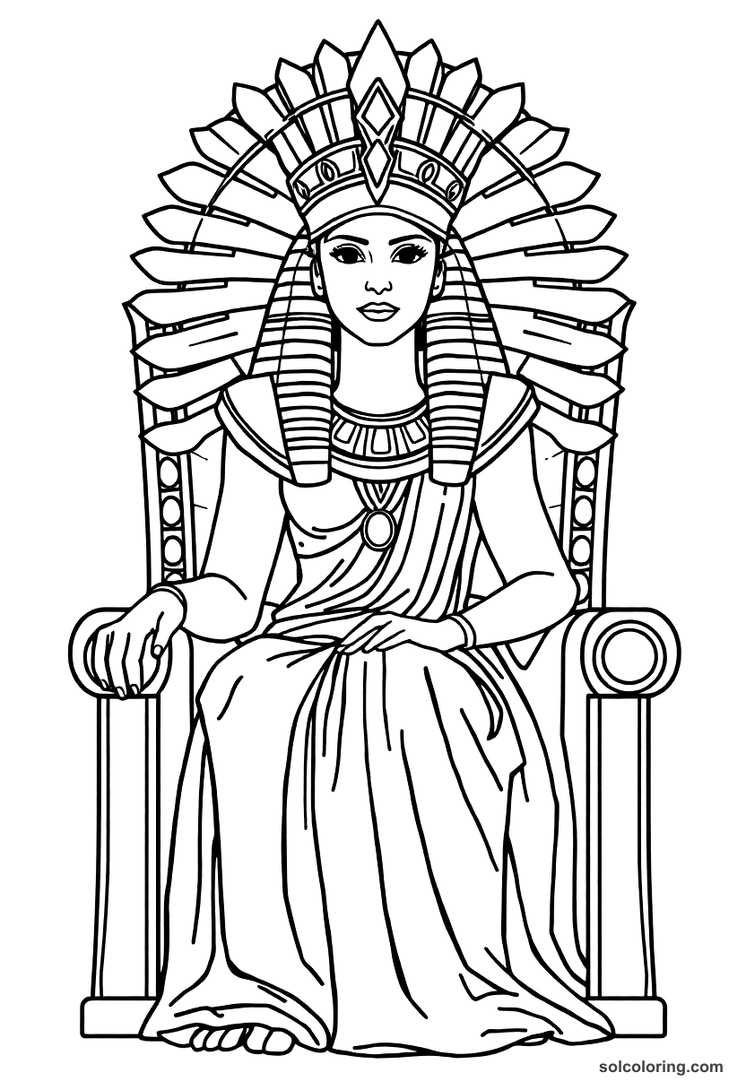 Simple Cleopatra VII on Her Throne coloring page, free printable simple style