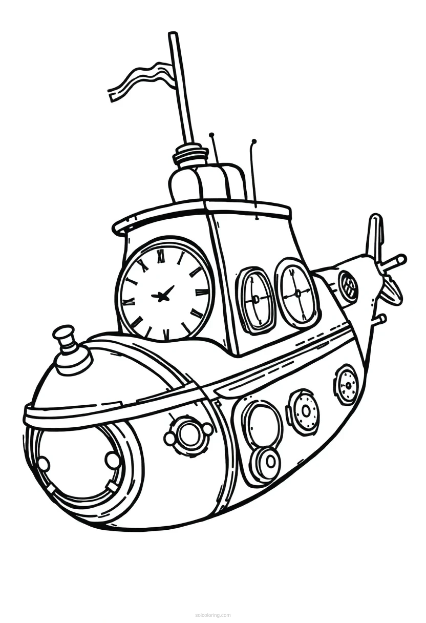 Clockwork Submarine coloring page for kids