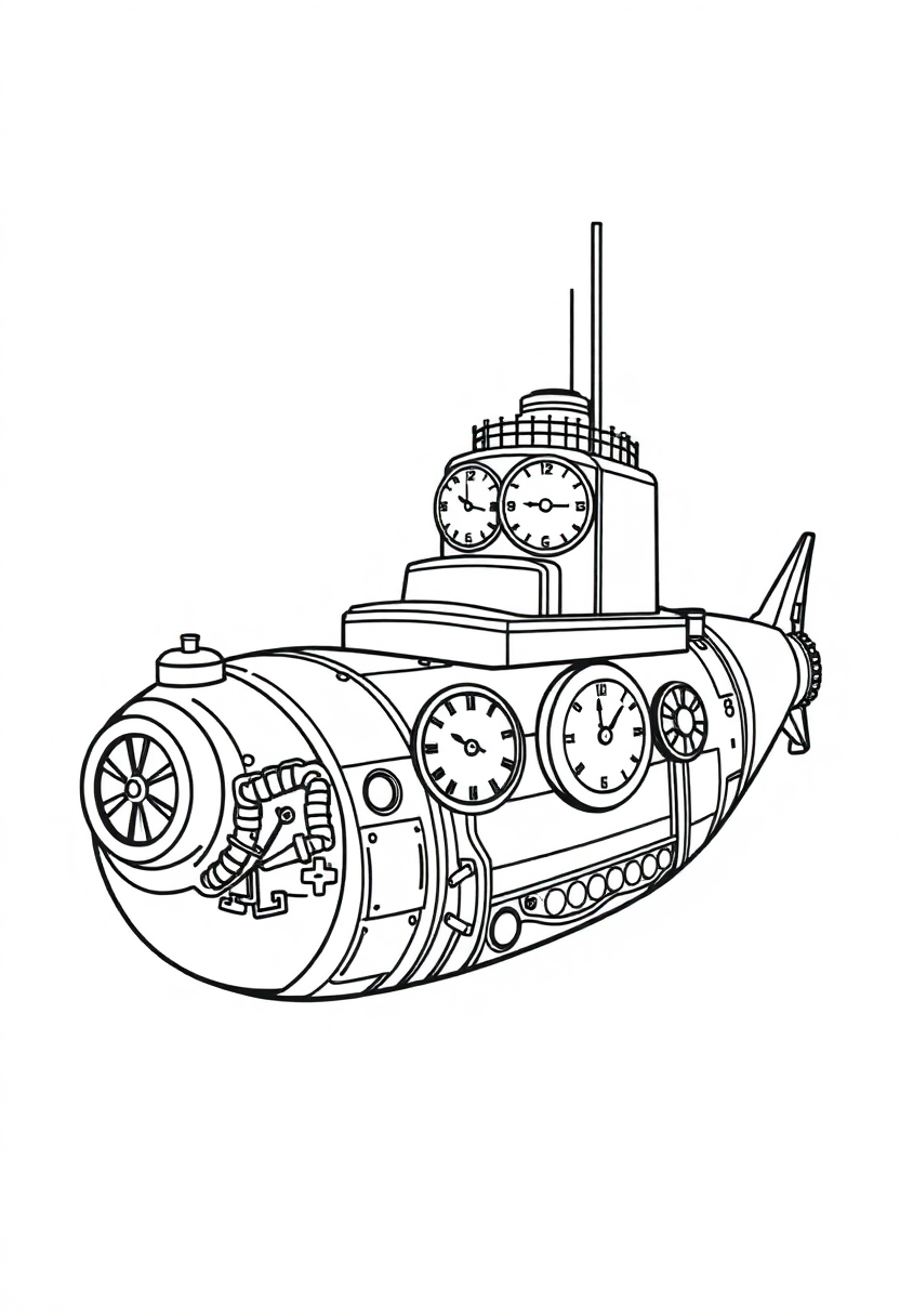 Clockwork Submarine coloring page, free printable
