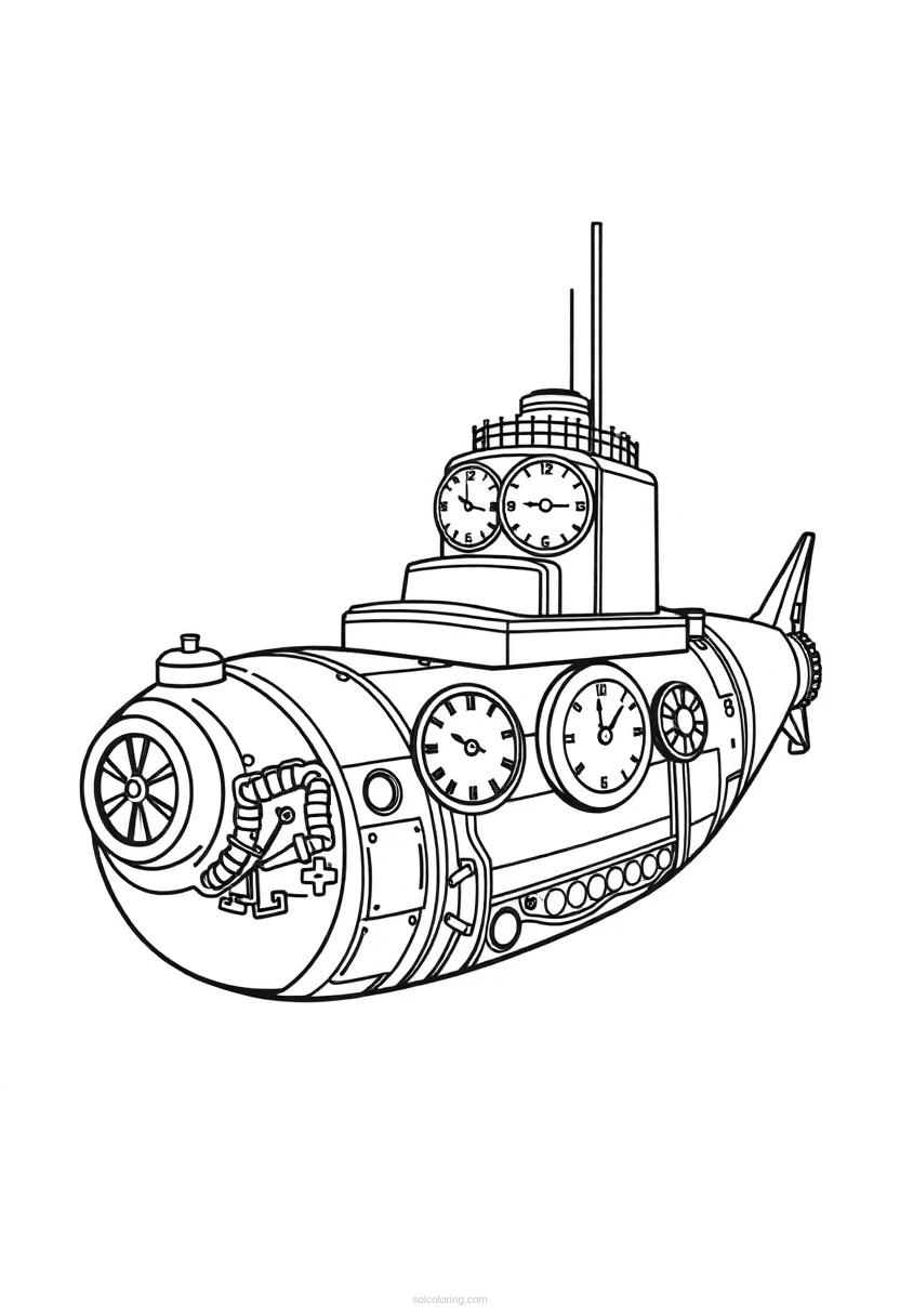 Clockwork Submarine coloring page for kids