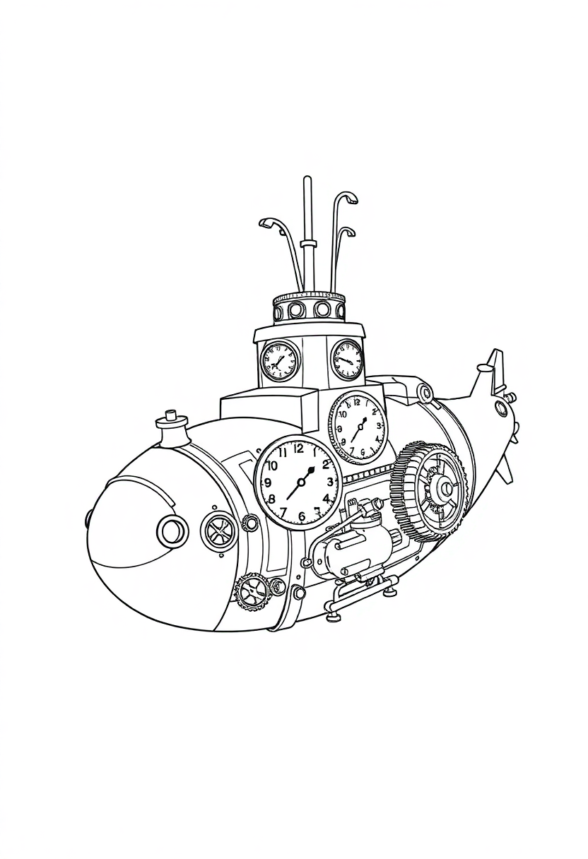 Clockwork Submarine coloring page, free printable