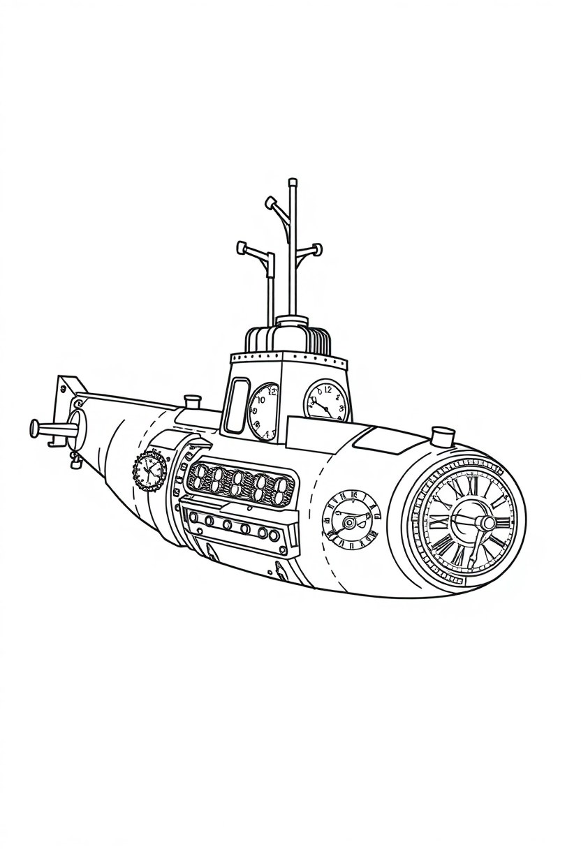 Clockwork Submarine coloring page, free printable