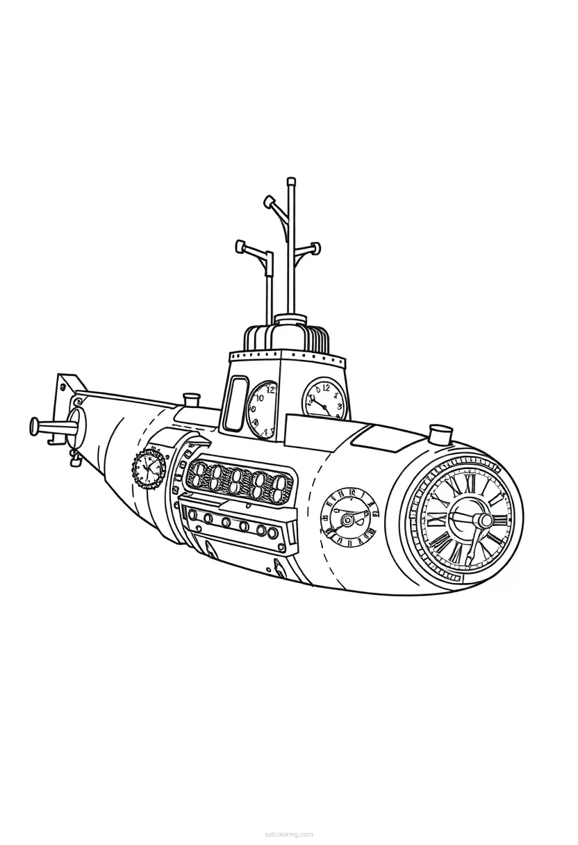 Clockwork Submarine coloring page for kids