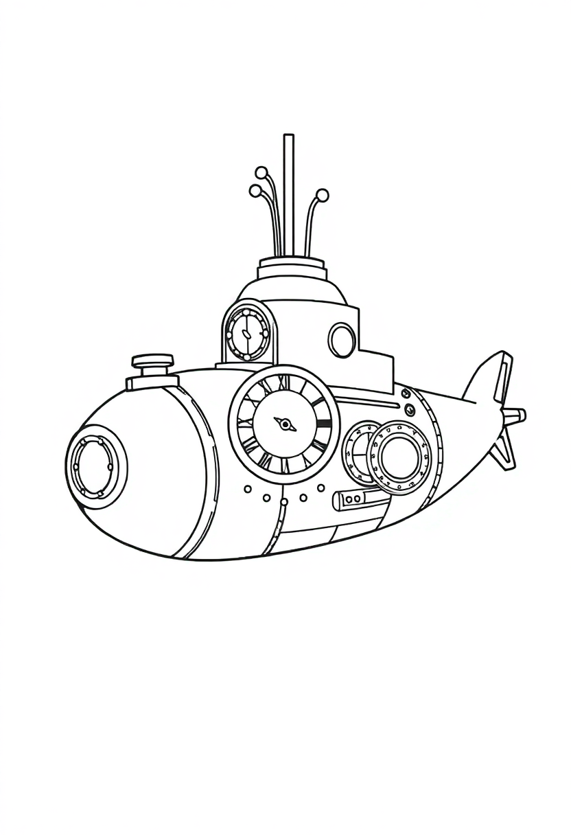 Clockwork Submarine coloring page, free printable