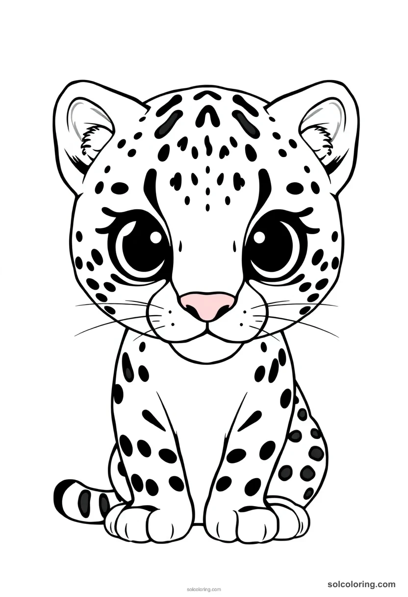 Chibi Clouded Leopard chibi coloring page for kids