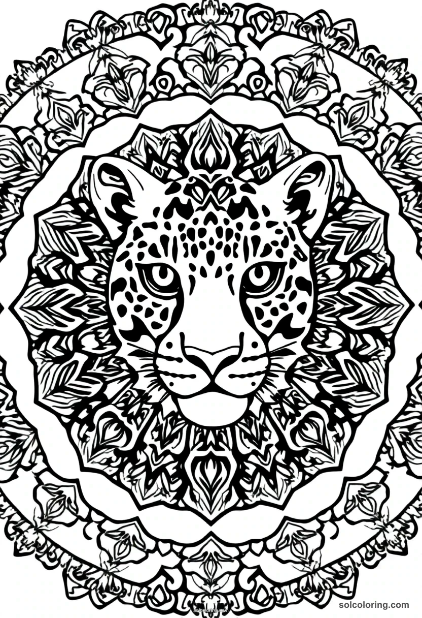 Mandala Clouded Leopard mandala coloring page for kids