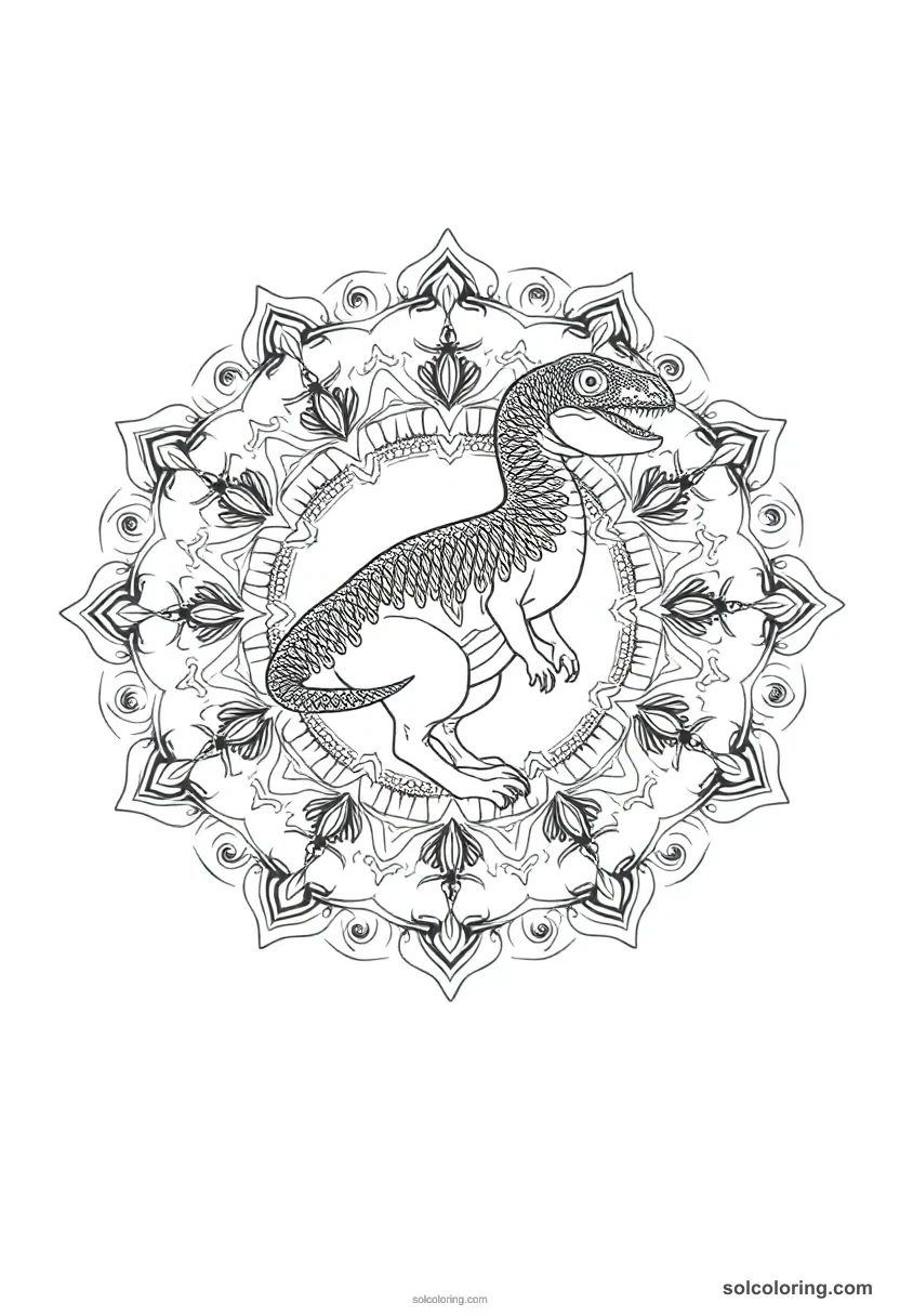 Mandala Coelophysis mandala coloring page for kids