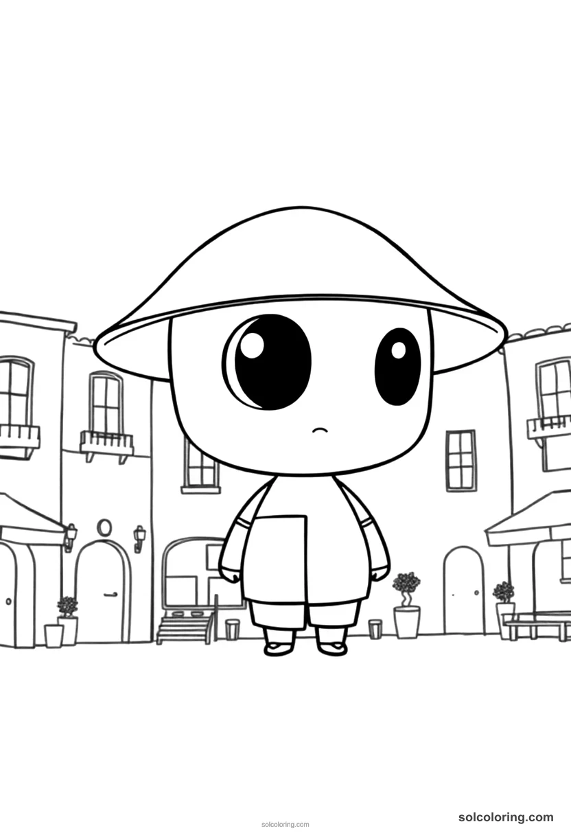 Chibi Colonial American Town Square chibi coloring page for kids