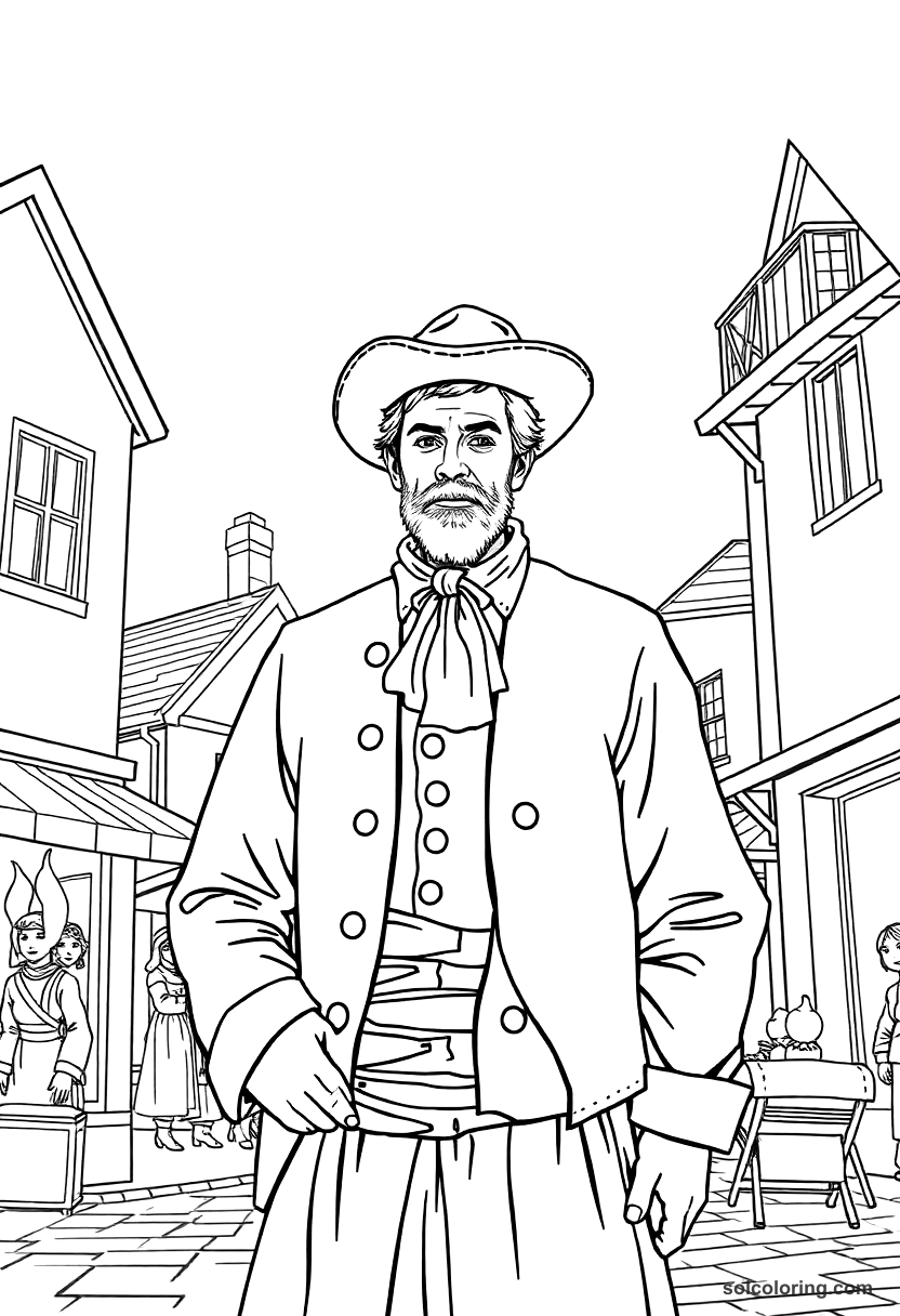 Colonial American Town Square coloring pages