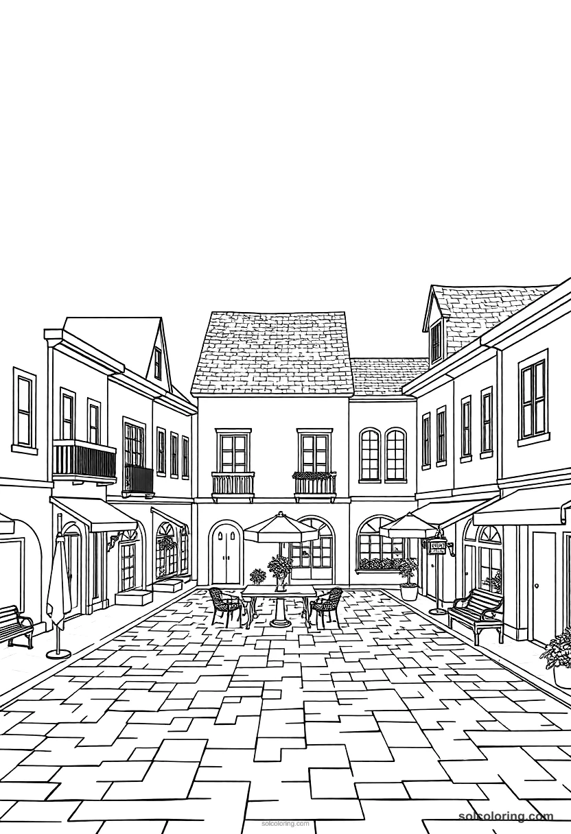 Simple Colonial American Town Square simple coloring page for kids