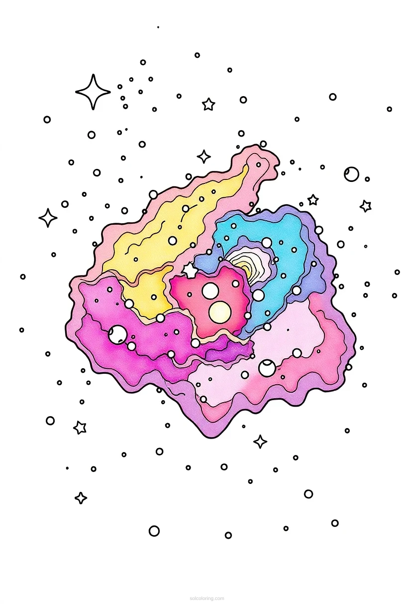 Colorful Nebula With Stars and Cosmic Dust coloring page for kids