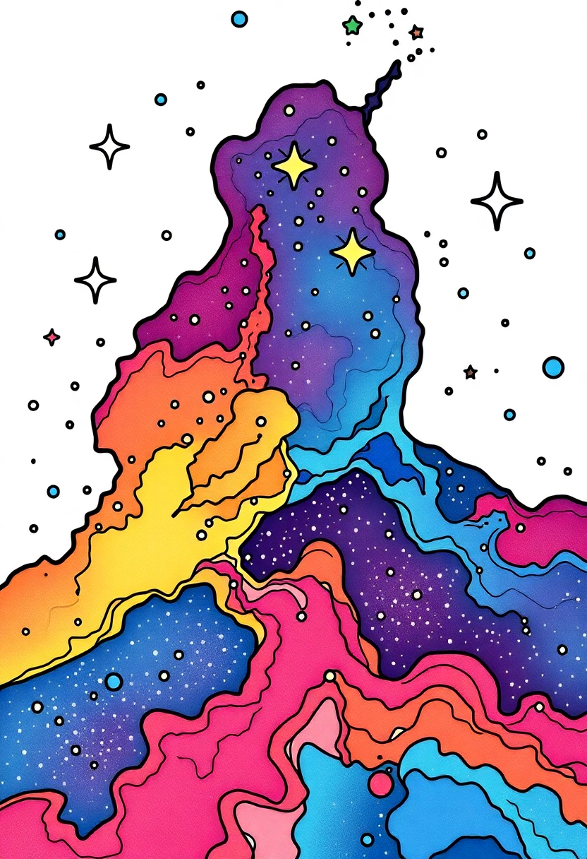 Colorful Nebula with Stars and Cosmic Dust coloring page, free printable