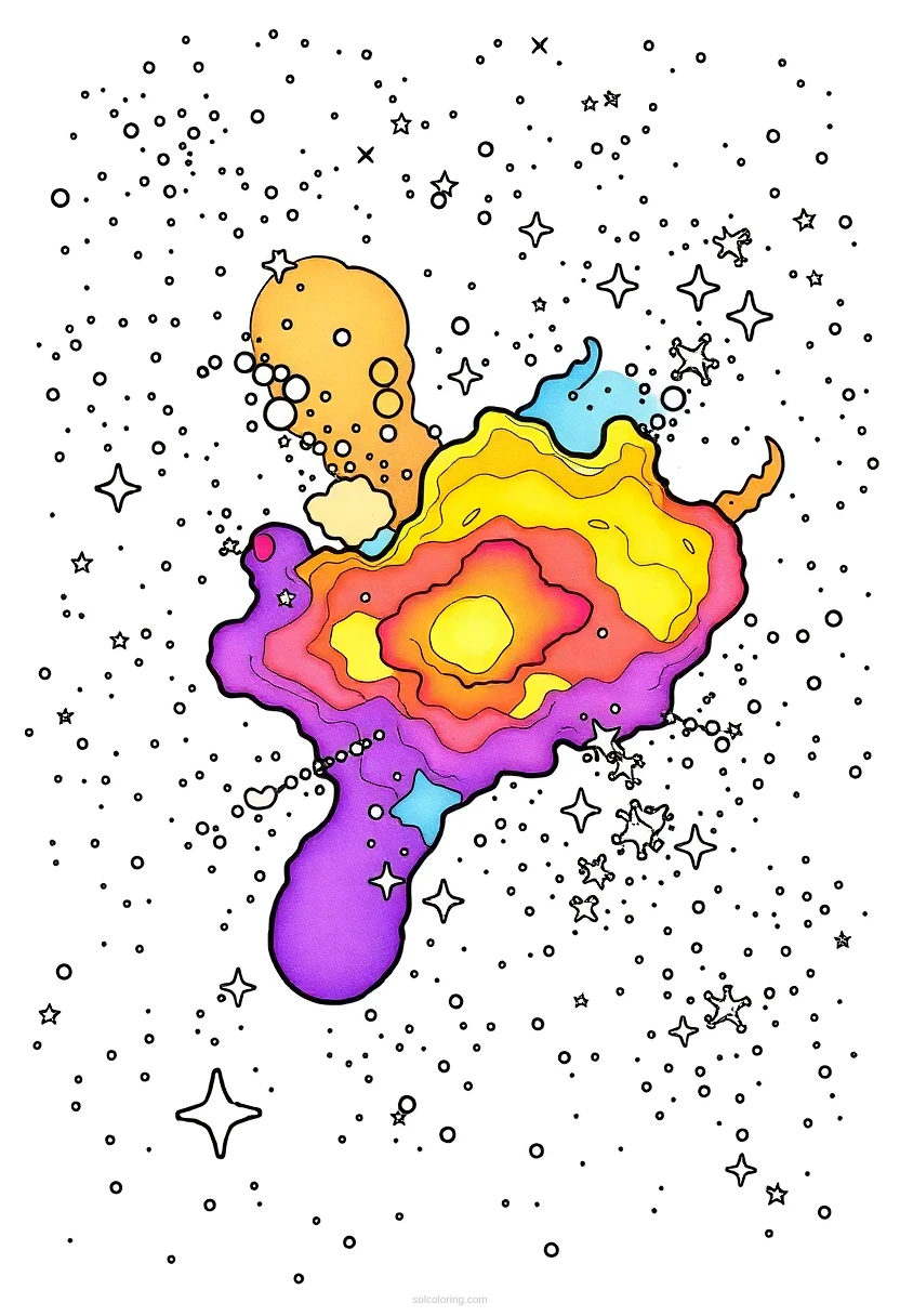 Colorful Nebula with Stars and Cosmic Dust coloring page for kids