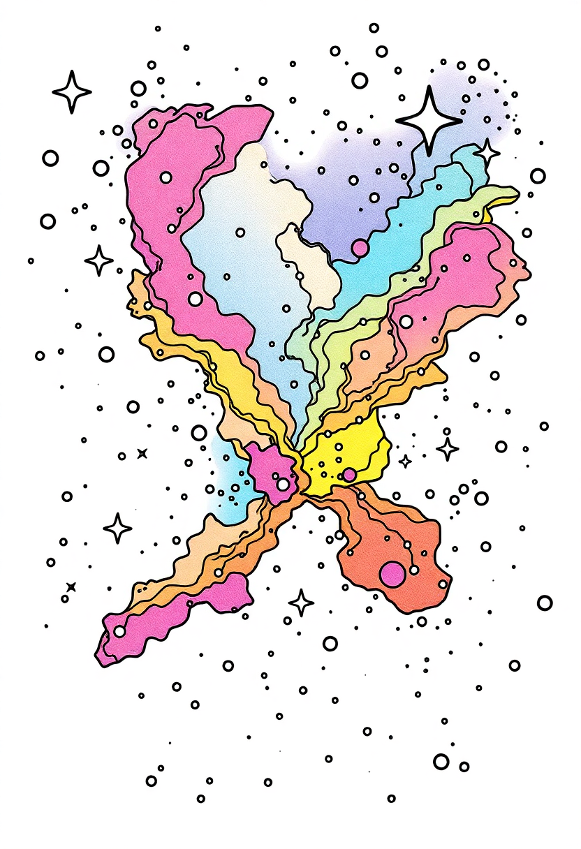 Colorful Nebula with Stars and Cosmic Dust coloring page, free printable