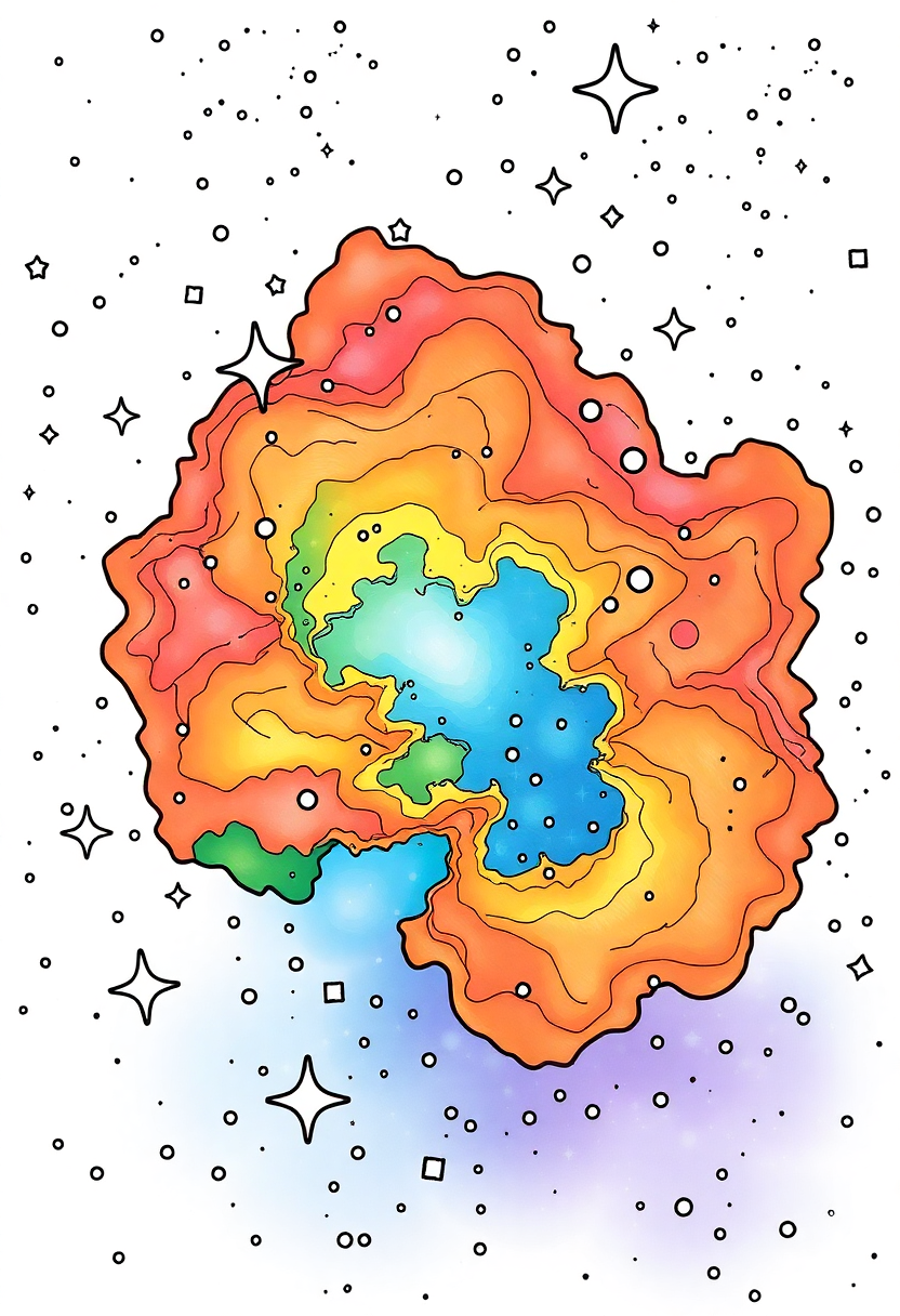 Colorful Nebula with Stars and Cosmic Dust coloring page, free printable
