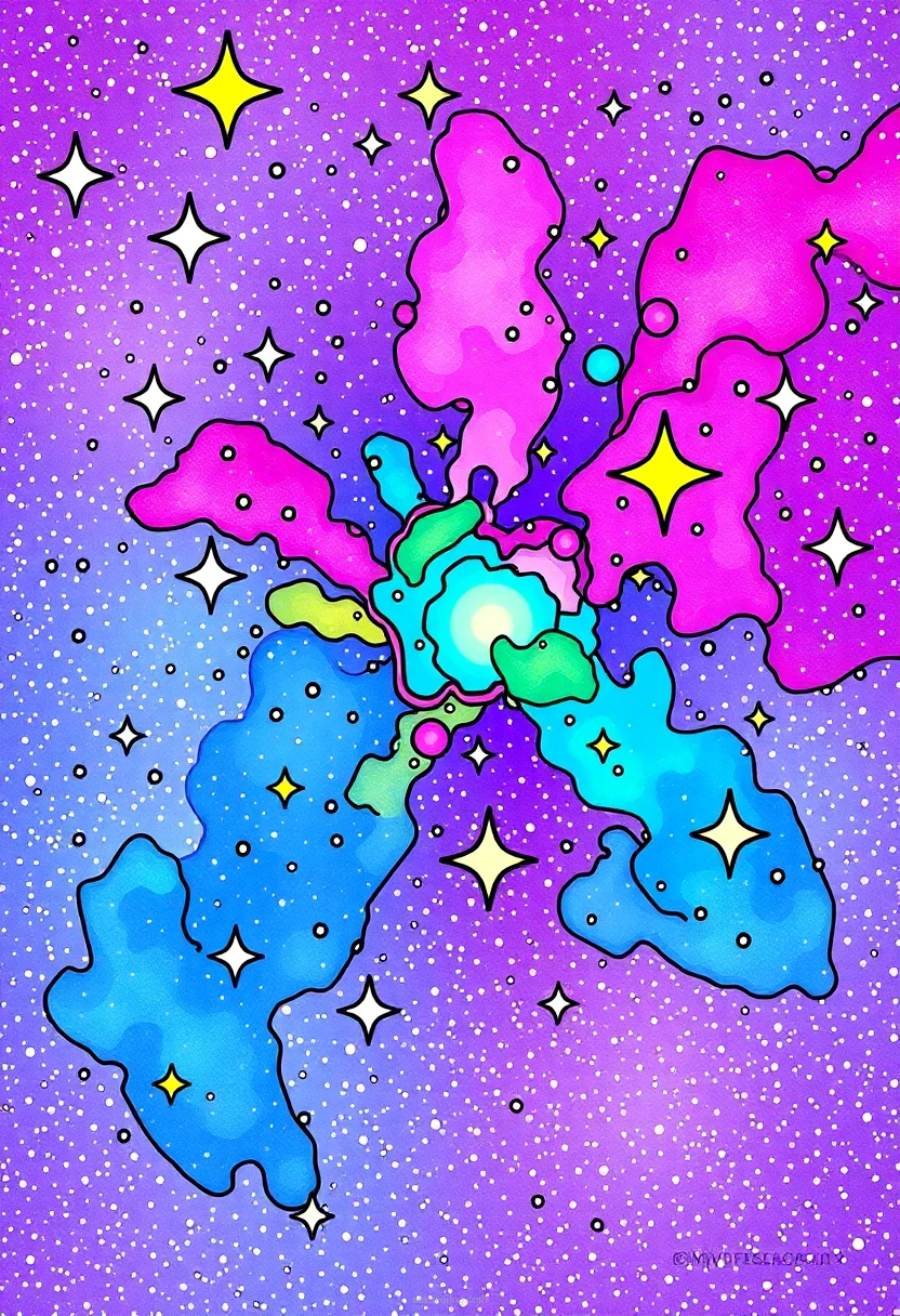Colorful Nebula with Stars and Cosmic Dust coloring page for kids