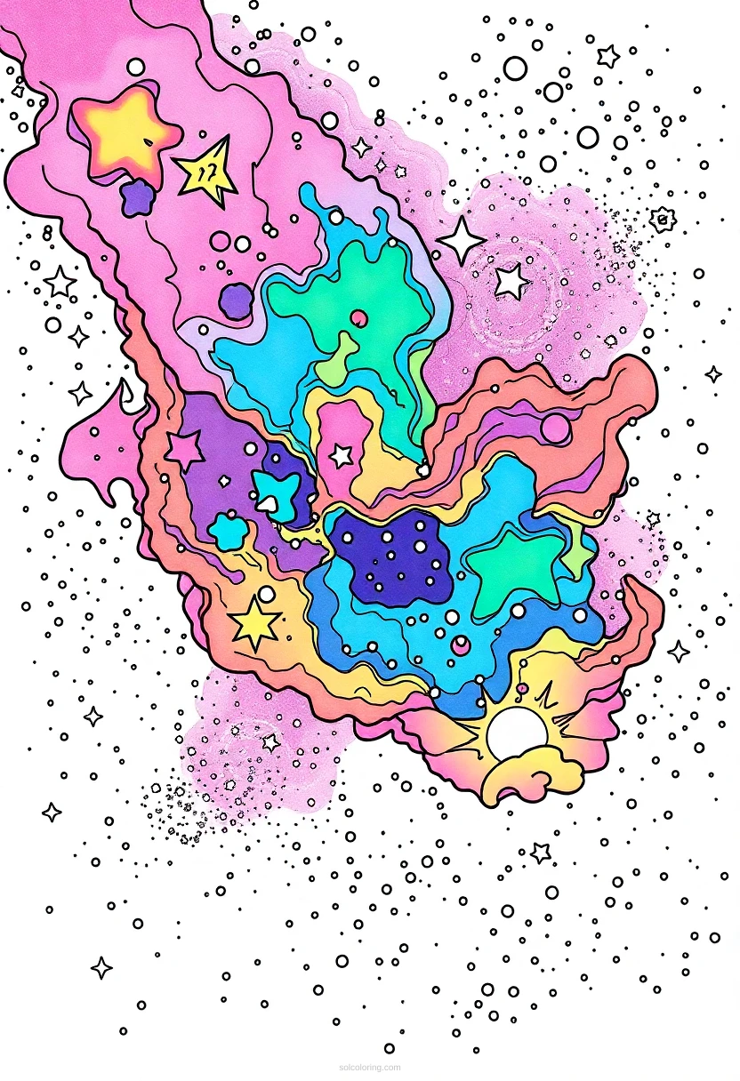 Colorful Nebula with Stars and Cosmic Dust coloring page for kids