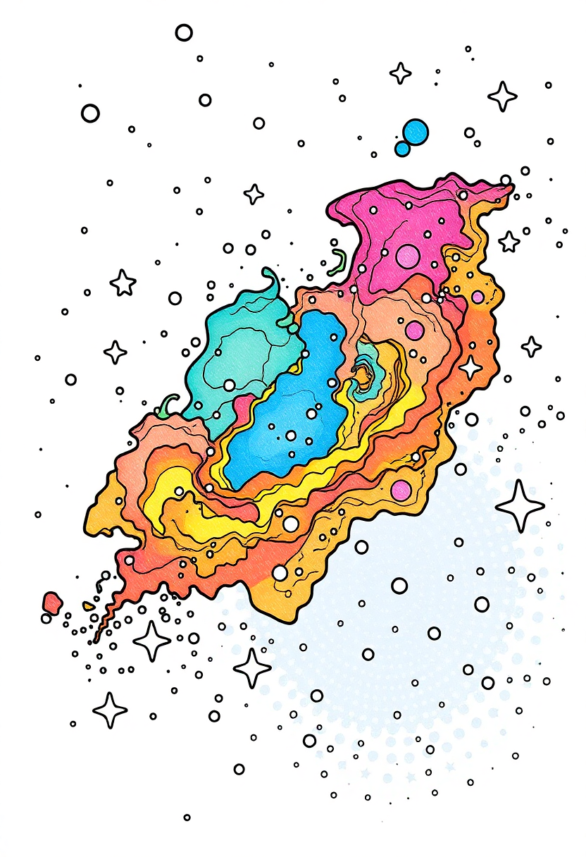 Colorful Nebula with Stars and Cosmic Dust coloring page, free printable