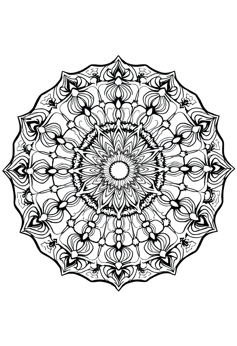 Complex Adult Mandala coloring page for kids