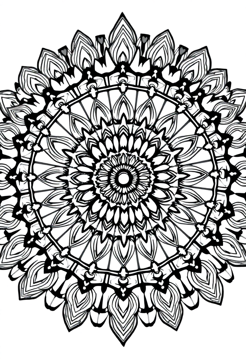 Complex Adult Mandala coloring page for kids