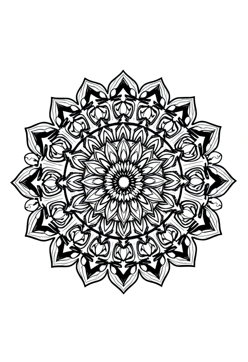 Complex Adult Mandala coloring page for kids