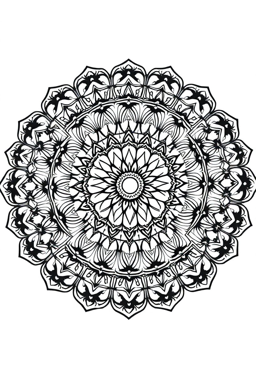 Complex Adult Mandala coloring page for kids