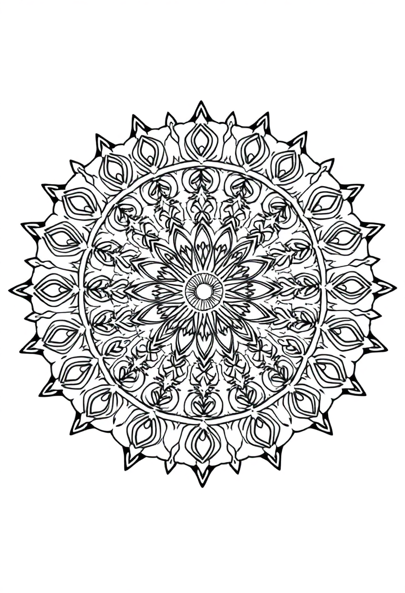 Complex Adult Mandala coloring page for kids