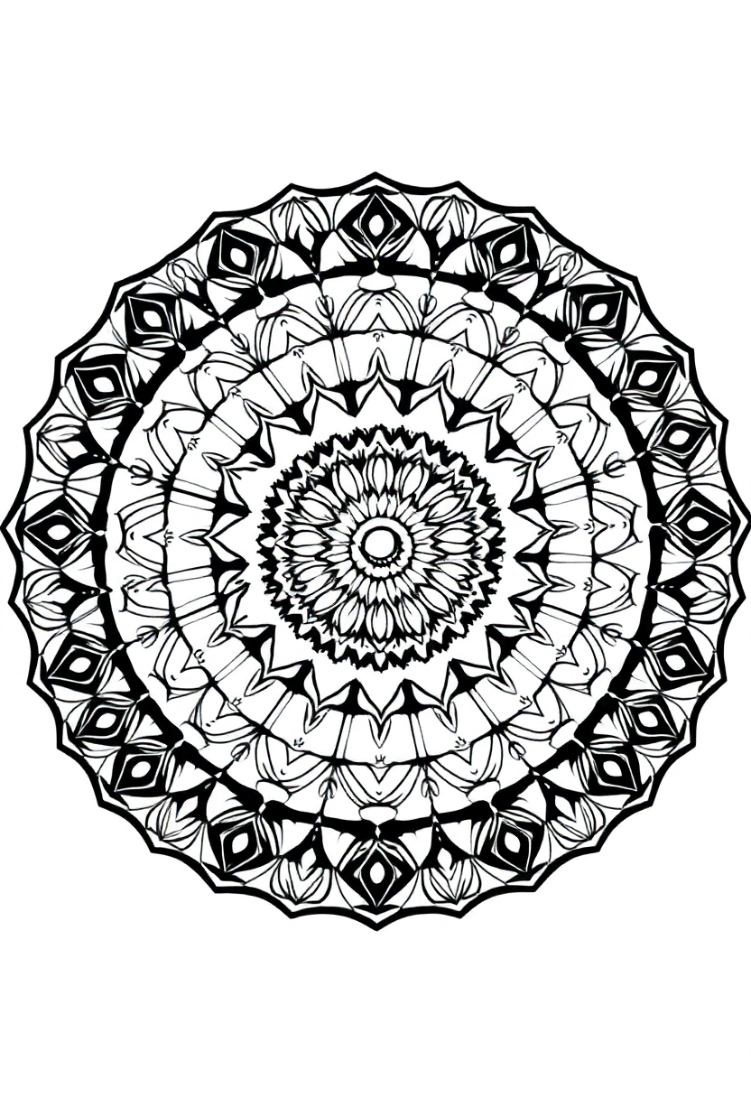 Complex Adult Mandala coloring page for kids