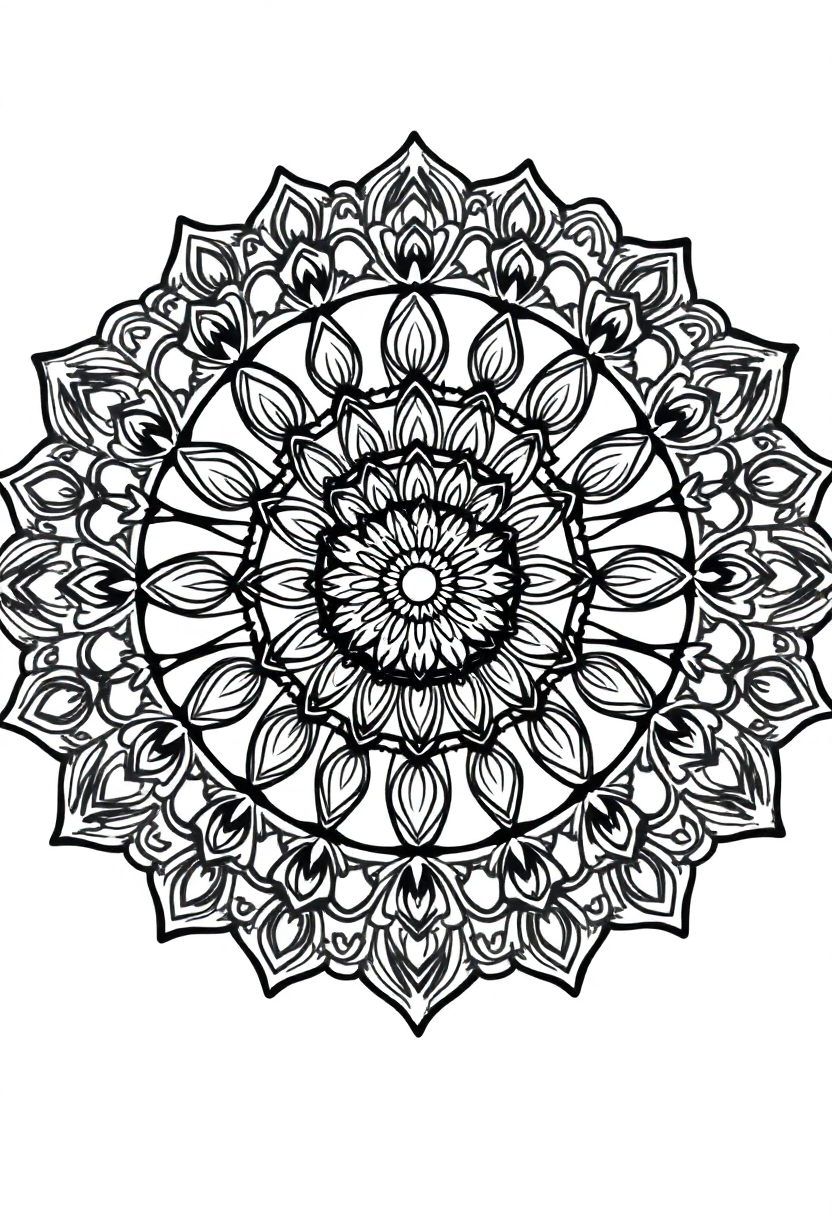 Complex Adult Mandala coloring page for kids