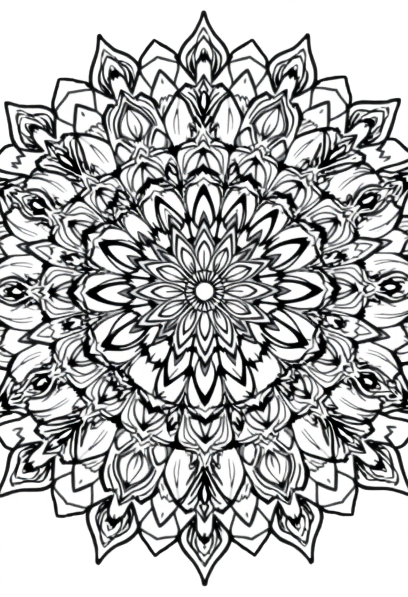 Complex Adult Mandala coloring page for kids