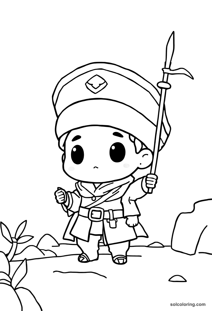 Chibi Conquistador Landing in the New World coloring page, free printable chibi style