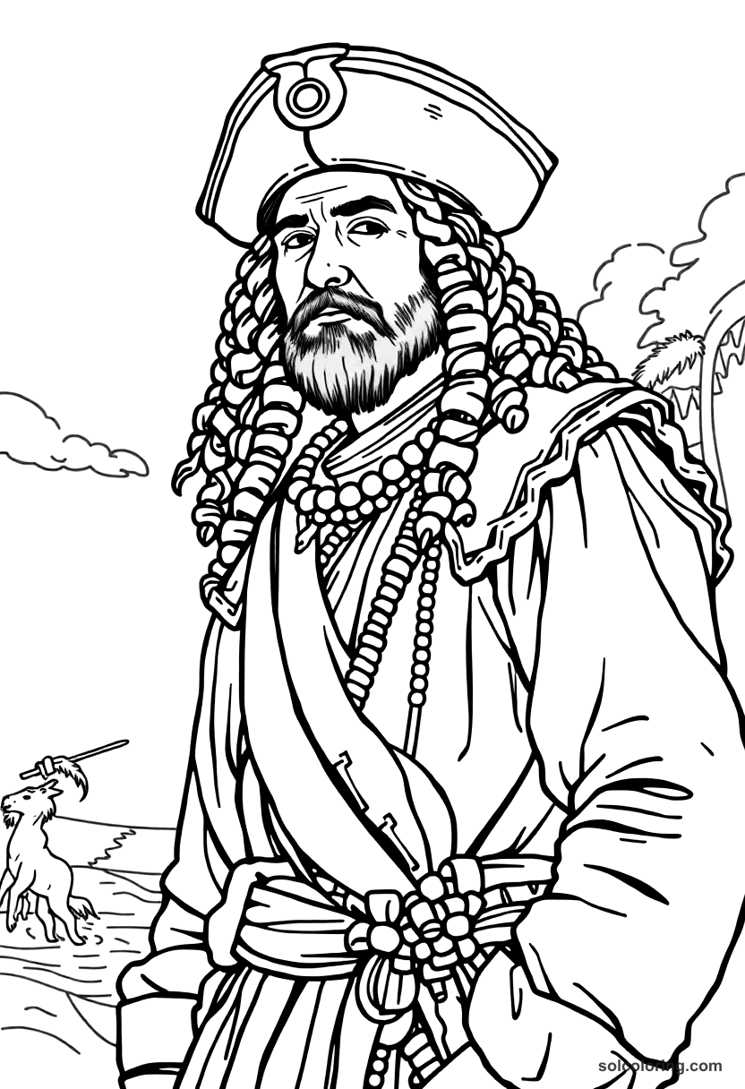 Conquistador Landing in the New World coloring page, free printable detailed style