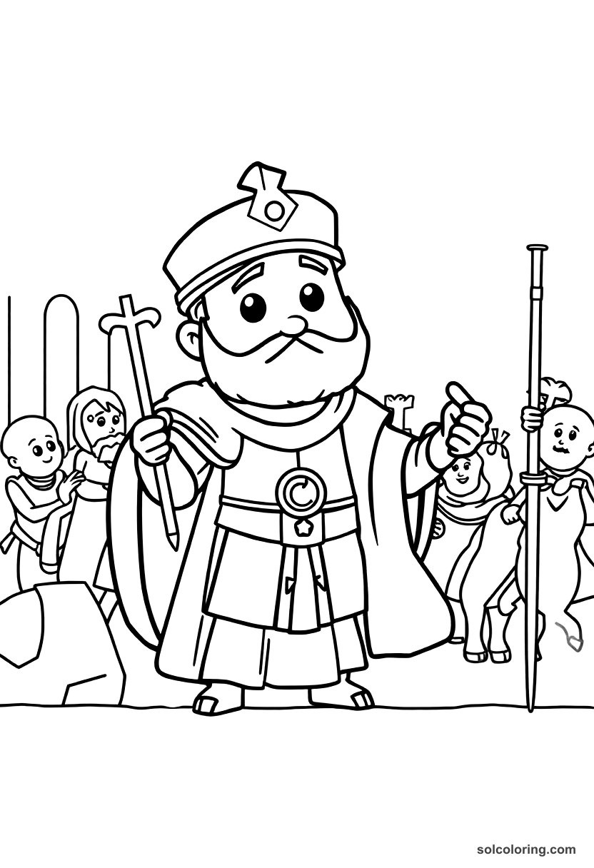 Cute Cartoon Constantine the Great at the Battle of Milvian Bridge coloring page, free printable cute cartoon style