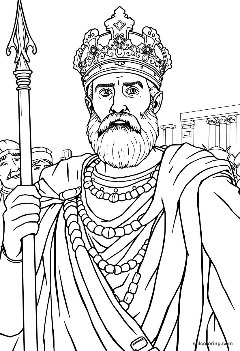 Constantine the Great at the Battle of Milvian Bridge coloring page, free printable detailed style