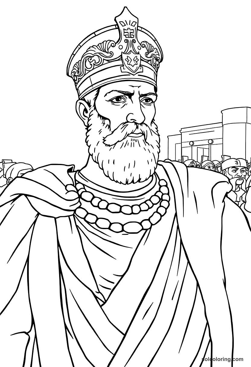 Constantine the Great at the Battle of Milvian Bridge coloring page, free printable realistic style