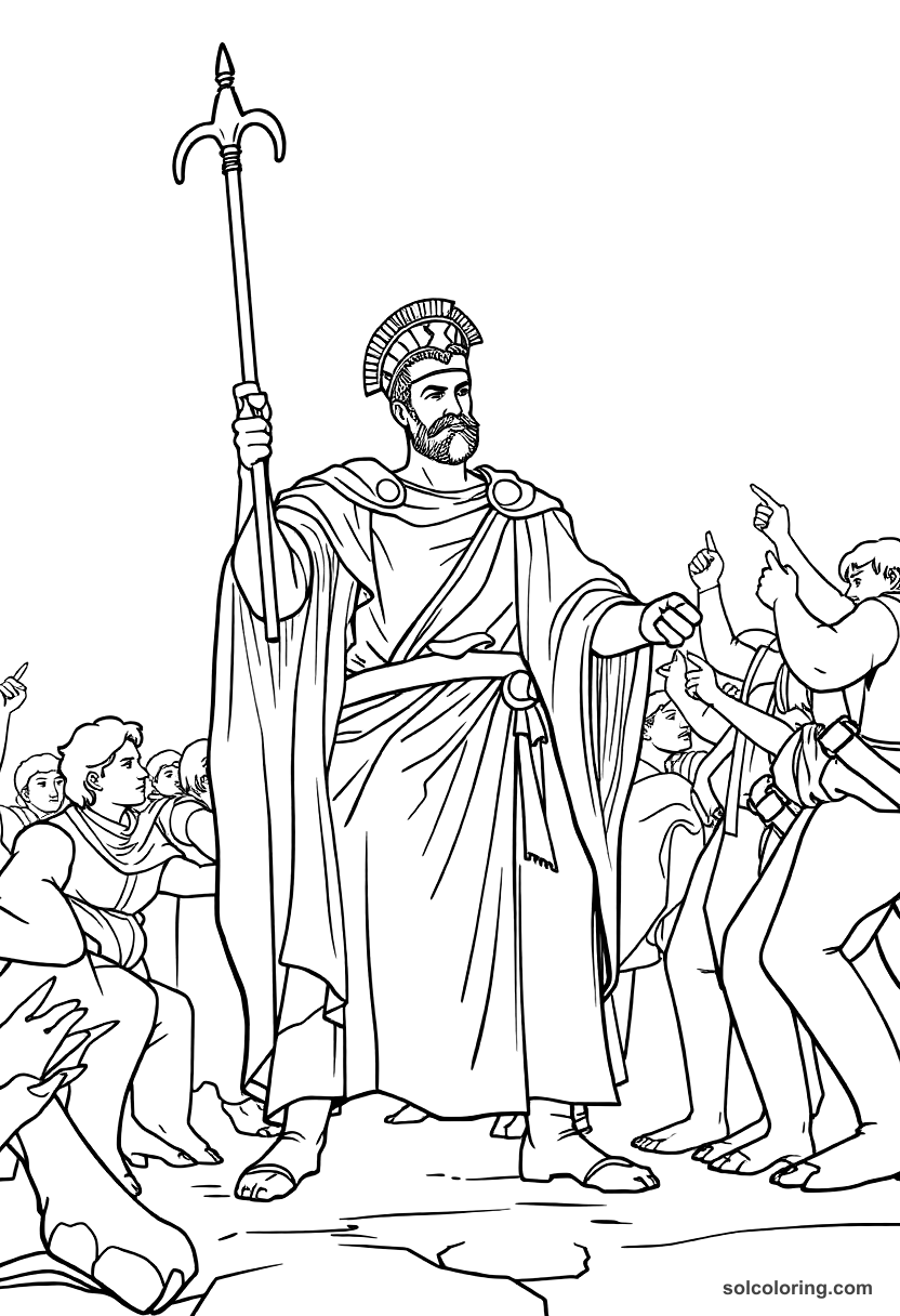 Simple Constantine the Great at the Battle of Milvian Bridge coloring page, free printable simple style