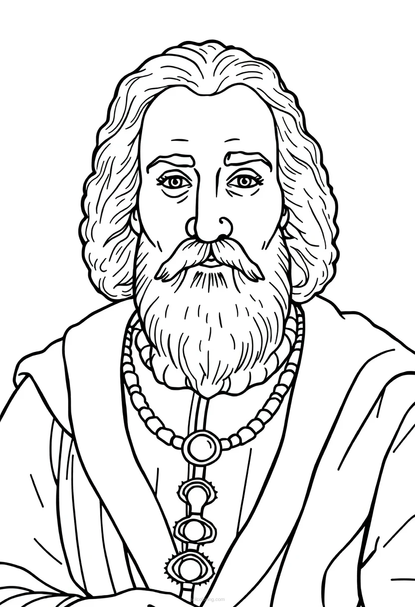 Copernicus with Solar System Model coloring page for kids
