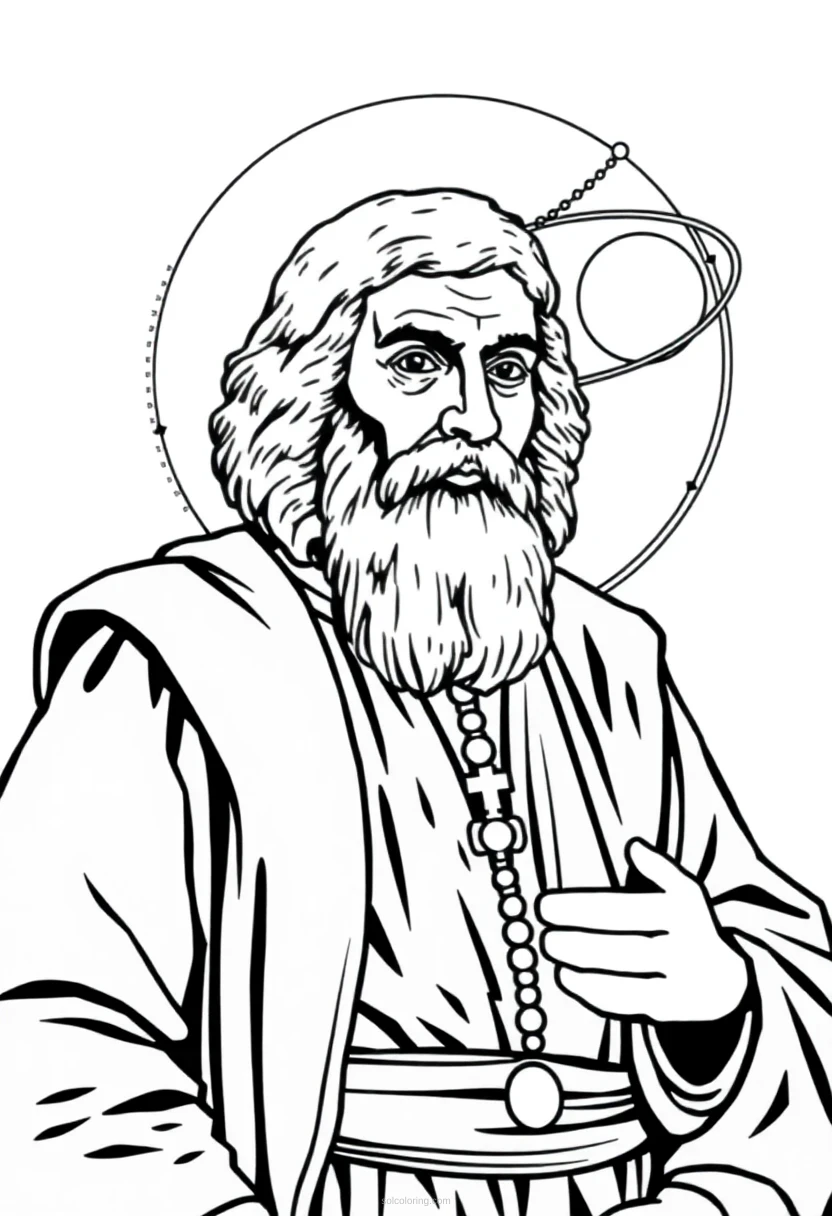 Copernicus with Solar System Model coloring page for kids