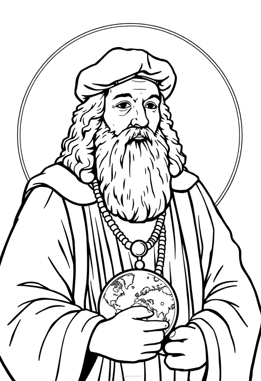 Copernicus with Solar System Model coloring page for kids