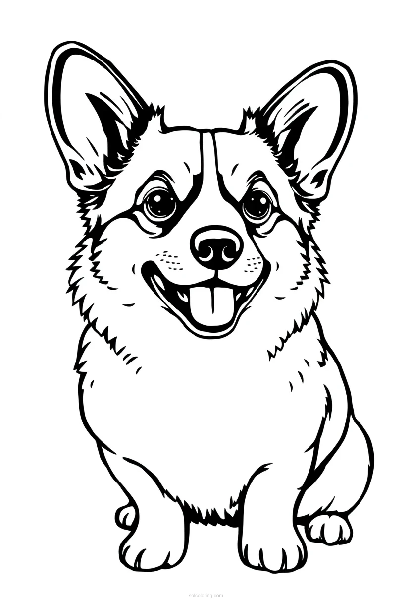 Free printable corgi coloring page with bold black outlines