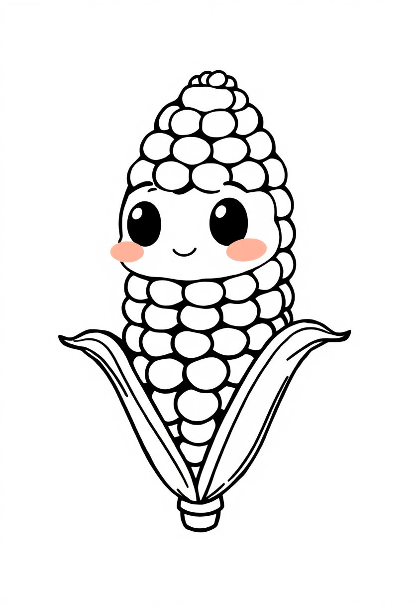 Corn on the Cob coloring page, free printable standard style for kids and adults