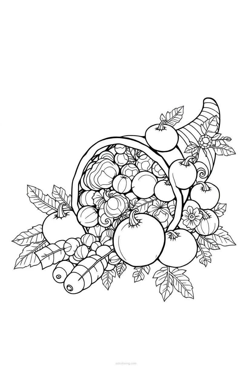 Cornucopia Horn of Plenty coloring page for kids