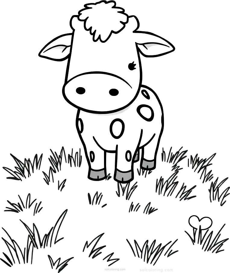 Cow in Pasture coloring page for kids
