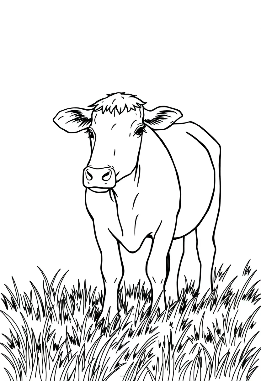 Cow in Pasture coloring page for kids