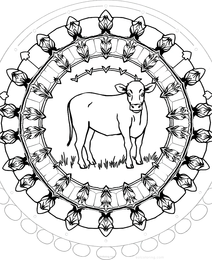 Cow in Pasture coloring page for kids