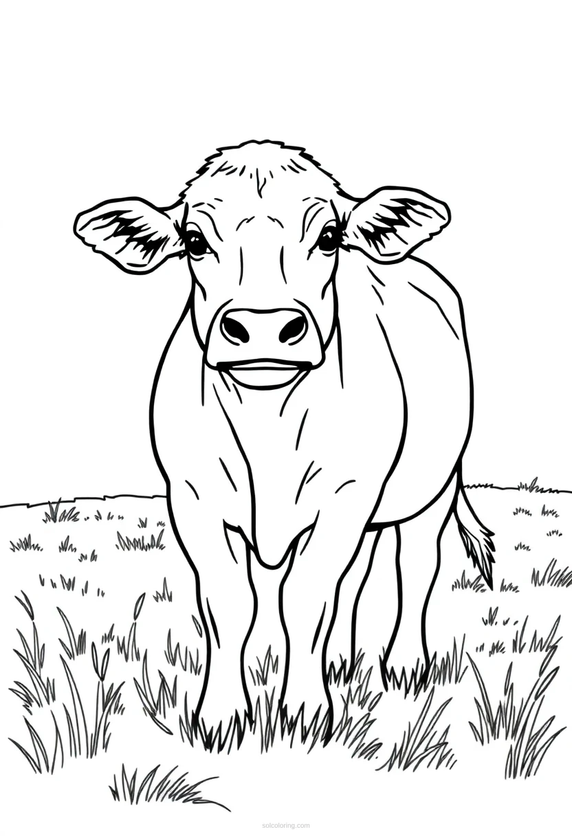 Cow in Pasture coloring page for kids