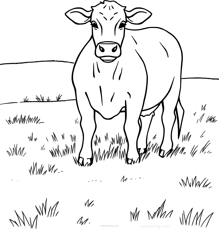 Cow in Pasture coloring page for kids