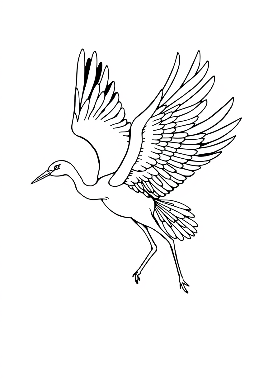 Crane Bird in Flight coloring page, free printable