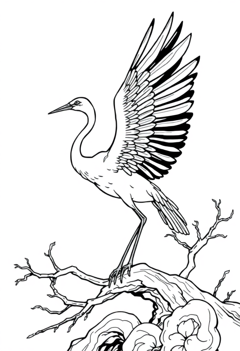 Crane Bird in Flight coloring page, free printable