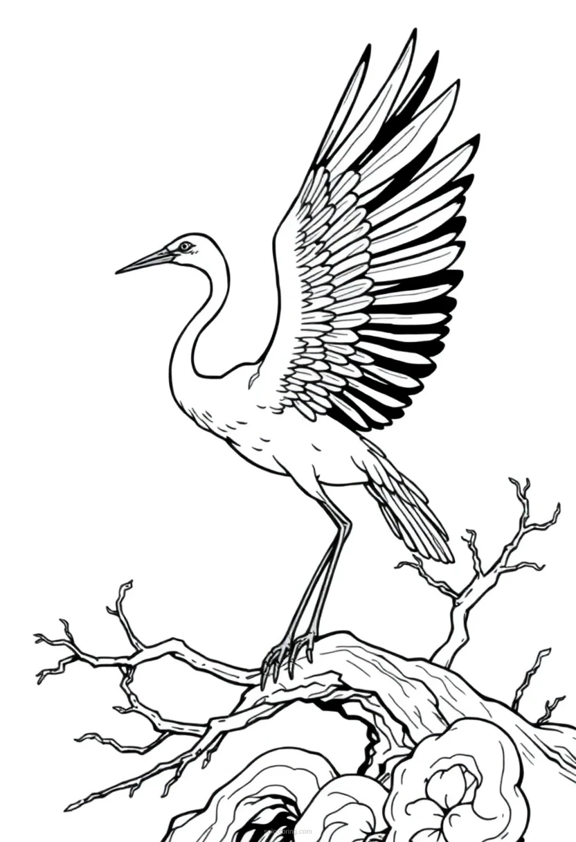 Crane Bird in Flight coloring page for kids